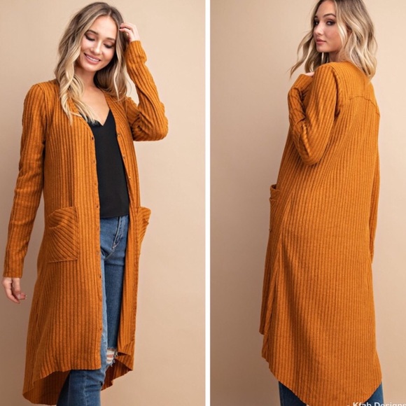PUMPKIN SPICE POCKETS LONGLINE CARDIGAN - Picture 2 of 5